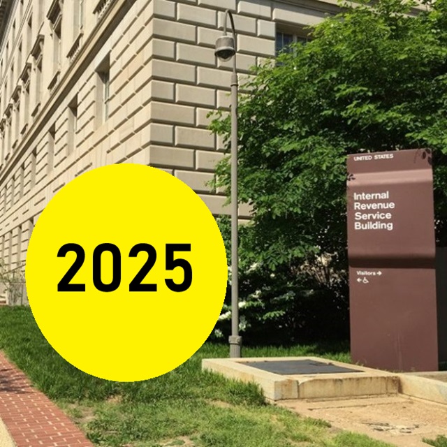 2025 over a picture of the IRS headquarters